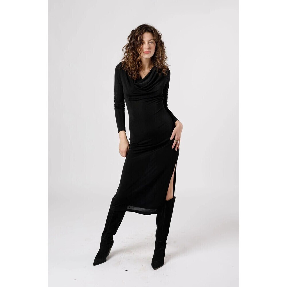 Band Of The Free Dress Small Annabelle Black Cowl Neck Midi Dress Party Bodycon